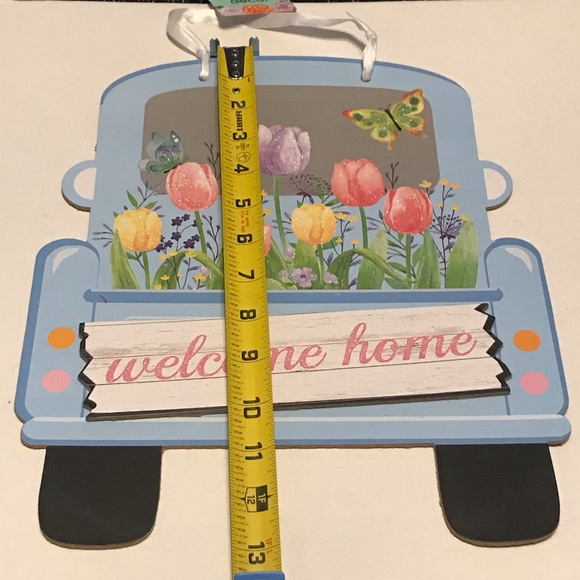 Welcome Floral Blue Truck Hanging Wall Sign Set - Picture 13 of 16